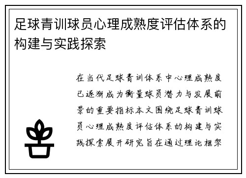足球青训球员心理成熟度评估体系的构建与实践探索 足球青训球员心理成熟度评估体系的构建与实践探索